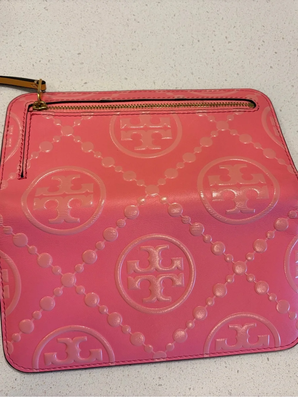 Tory Burch Coral Pink Leather Zip Continental Wallet